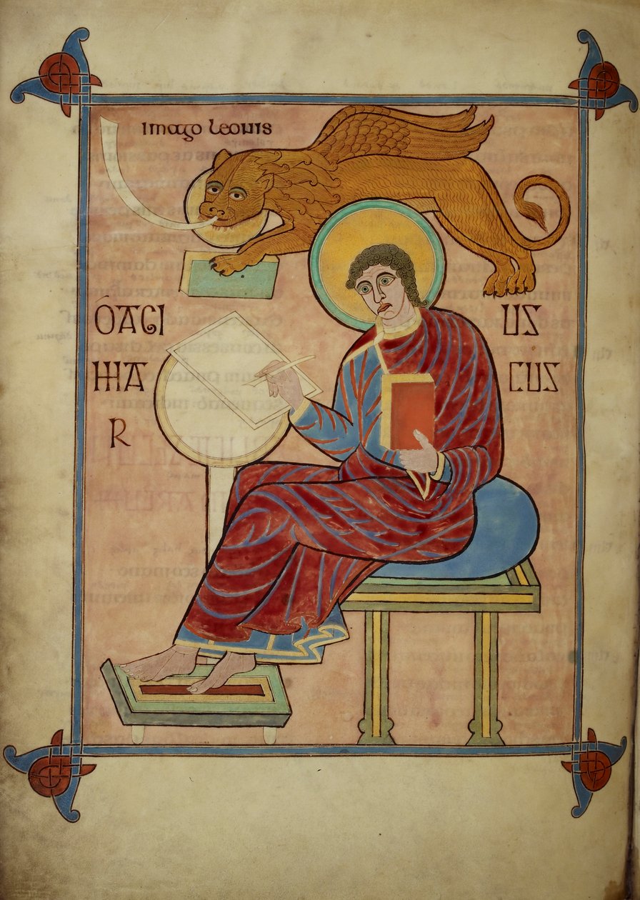 Markus, från Lindisfarne-evangelierna, 710-21 (vellum) av Bishop of Lindisfarne Eadfrith