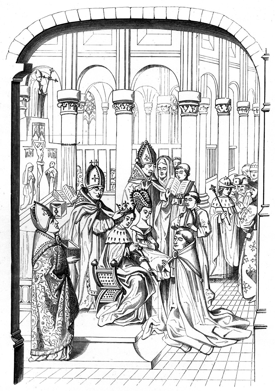 Kröningen av kung Karl V av Frankrike 1337-1380, 1300-talet 1849. av Bisson and Cottard