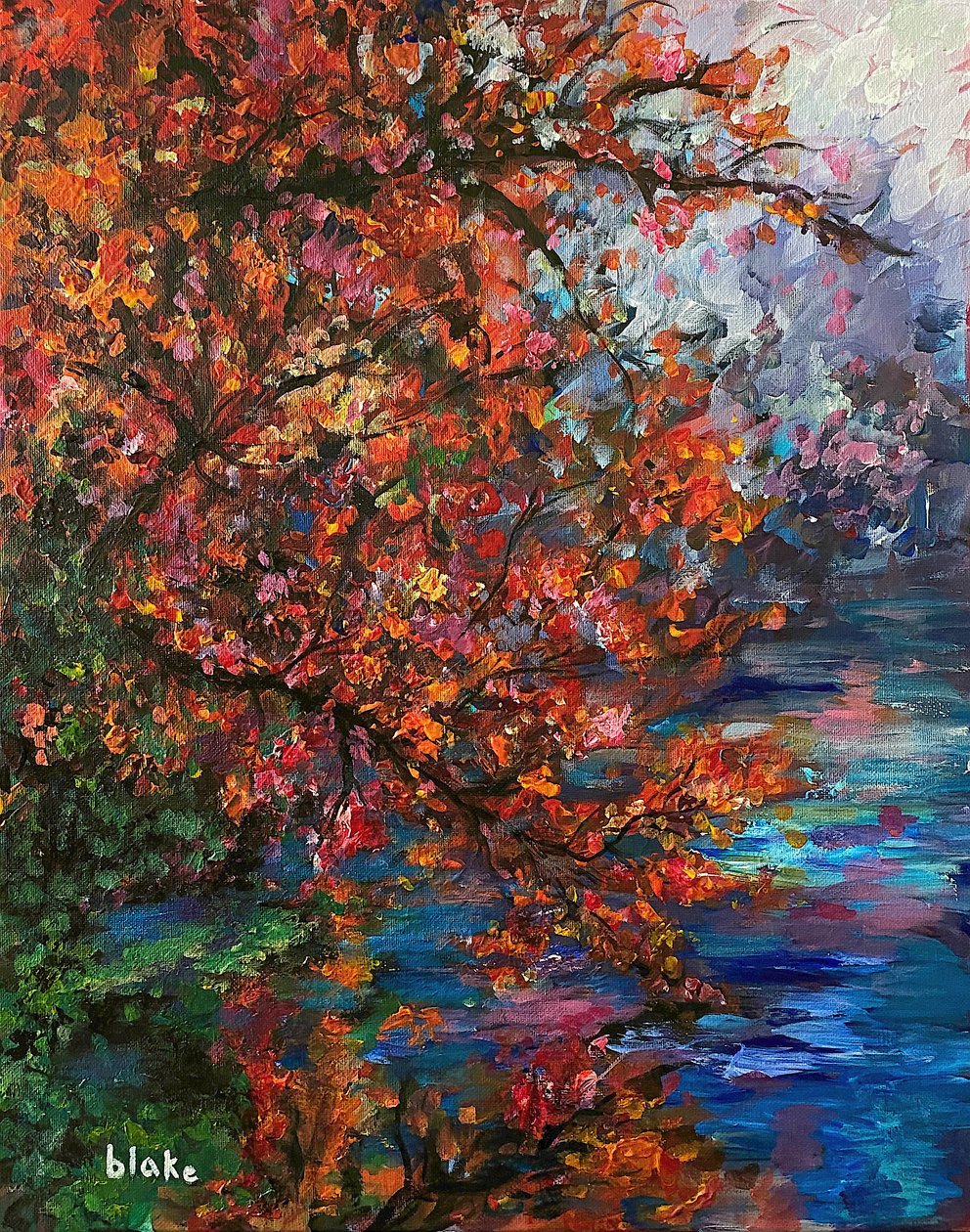 Autumn River, ca 2021 (Akryl på duk) av Blake Munch