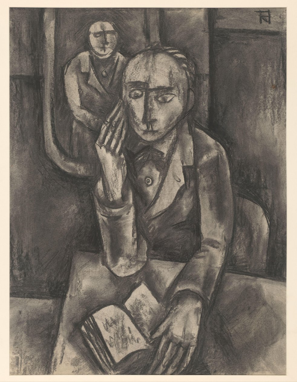 Man sitter vid bordet med en öppen bok av Bob Hanf (signed by artist)