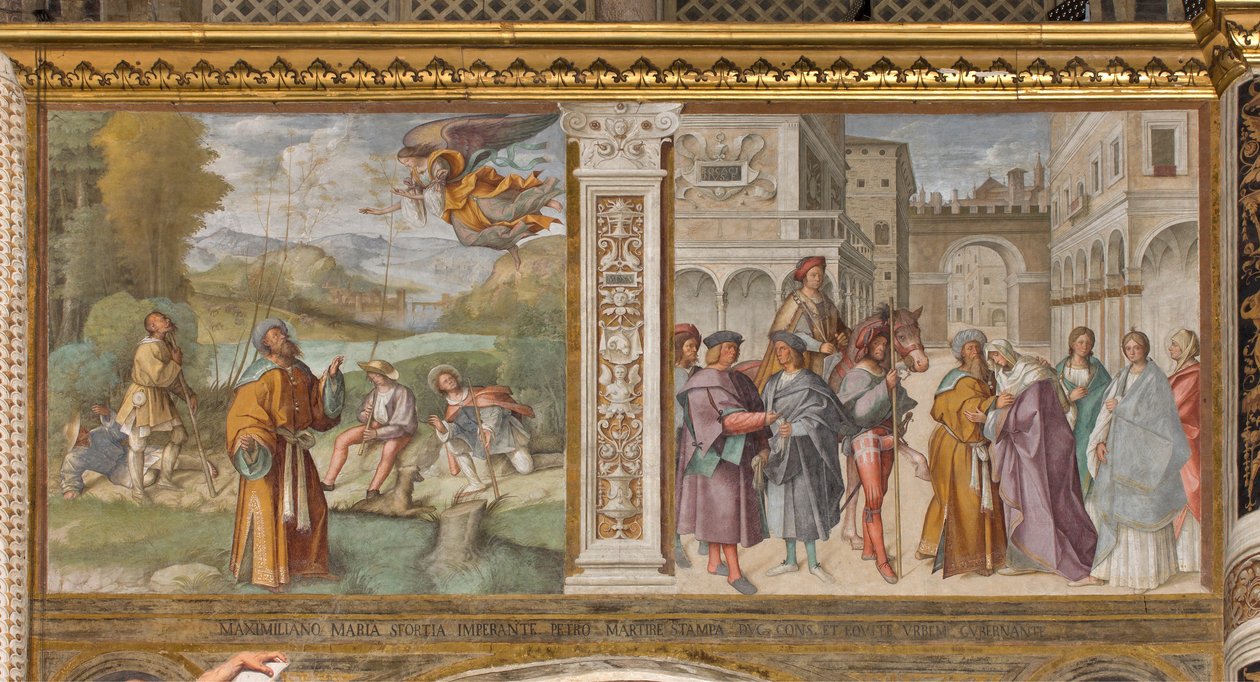 Central Nave, First North Span, tillkännagivande till Joachim, möte mellan St. Joachim och St. Anne vid Golden Gate, Boccaccio Boccaccino 1514-15 av Boccaccio Boccaccino