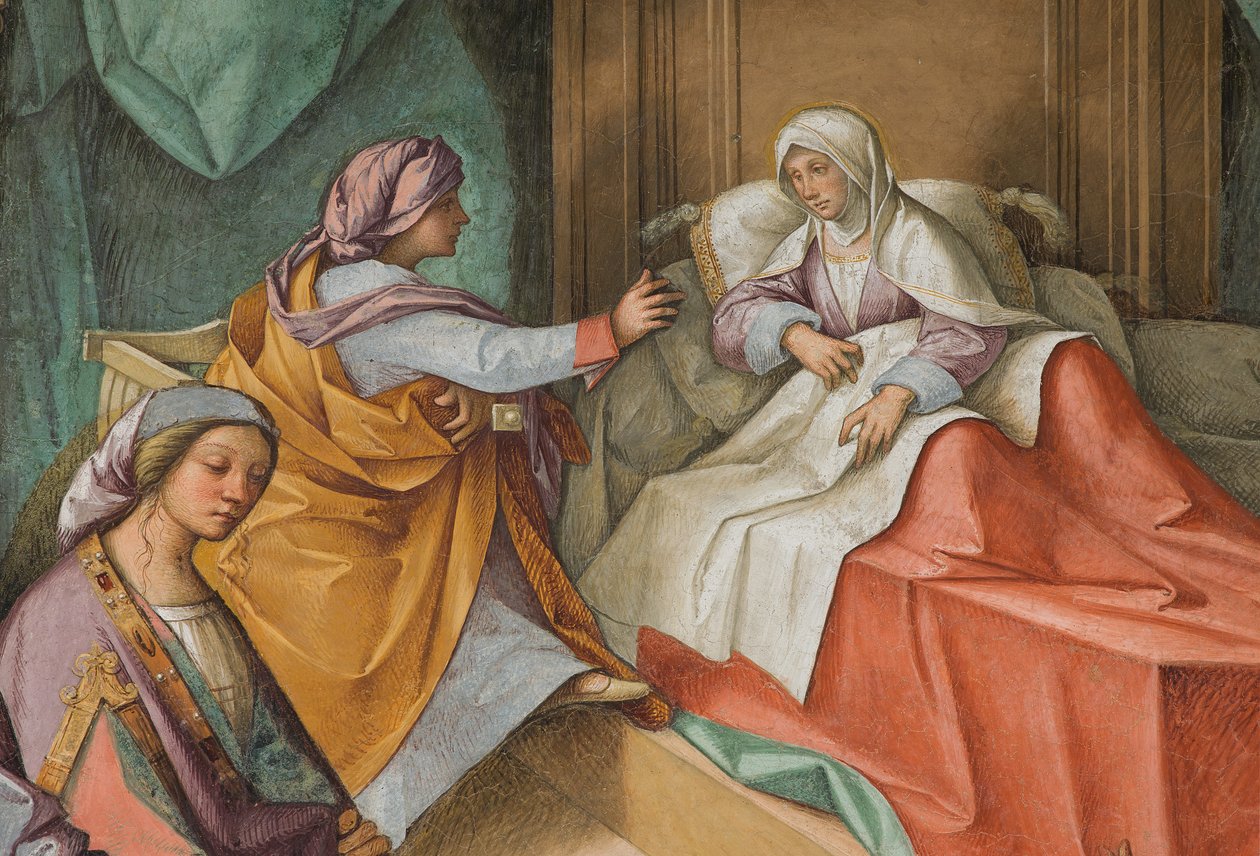 Centralskepp, andra nordspann, Jungfruns födelse, Boccaccio Boccaccino 1514-15, detalj av Boccaccio Boccaccino