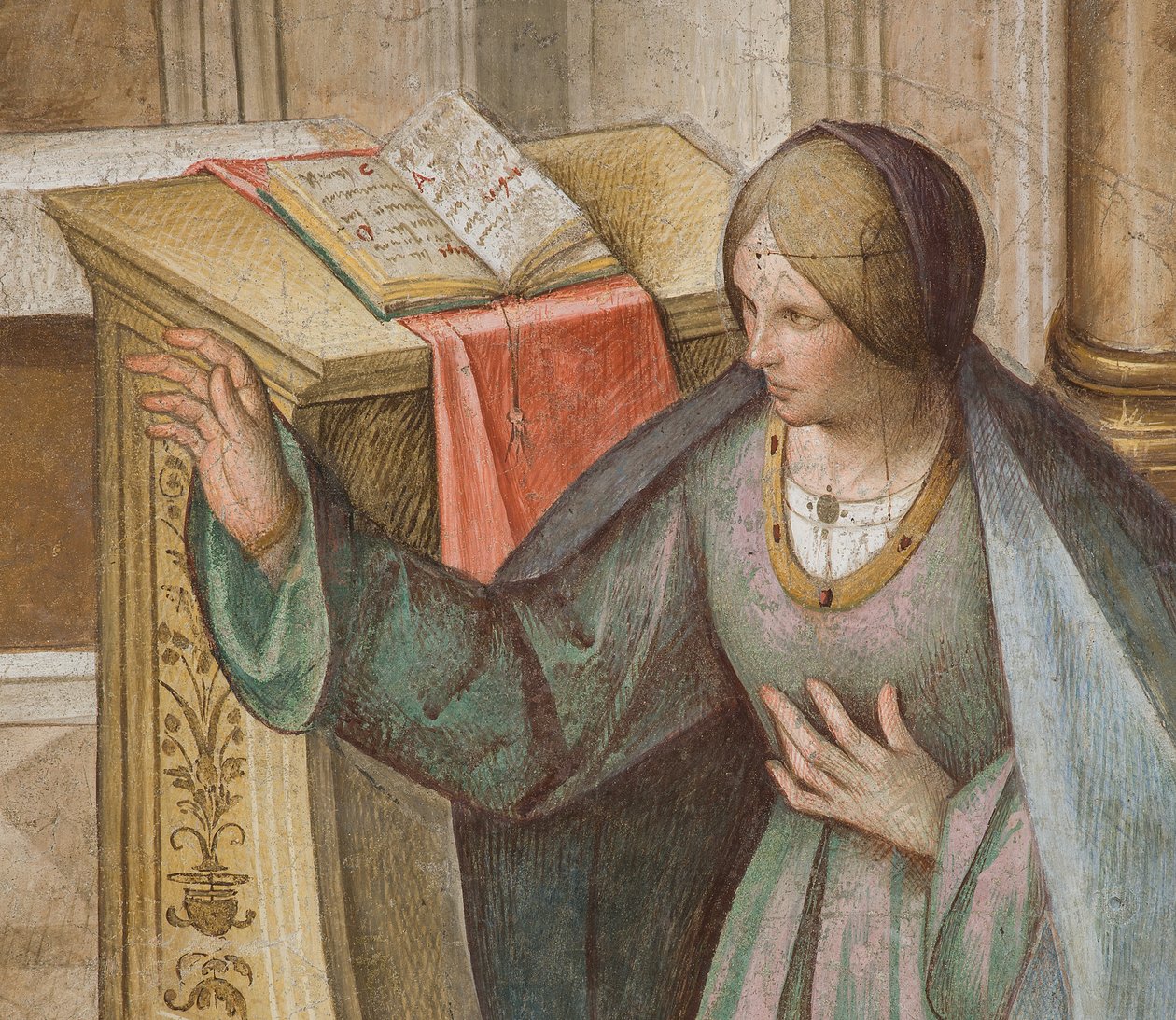 Centralskepp, tredje nordspann, bebådelse, Boccaccio Boccaccino 1516-17, detalj av Boccaccio Boccaccino