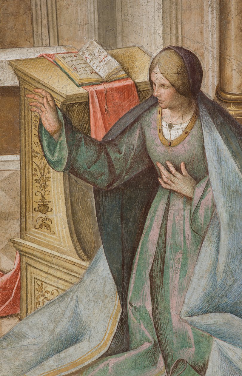 Centralskepp, tredje nordspann, bebådelse, Boccaccio Boccaccino 1516-17, detalj av Boccaccio Boccaccino