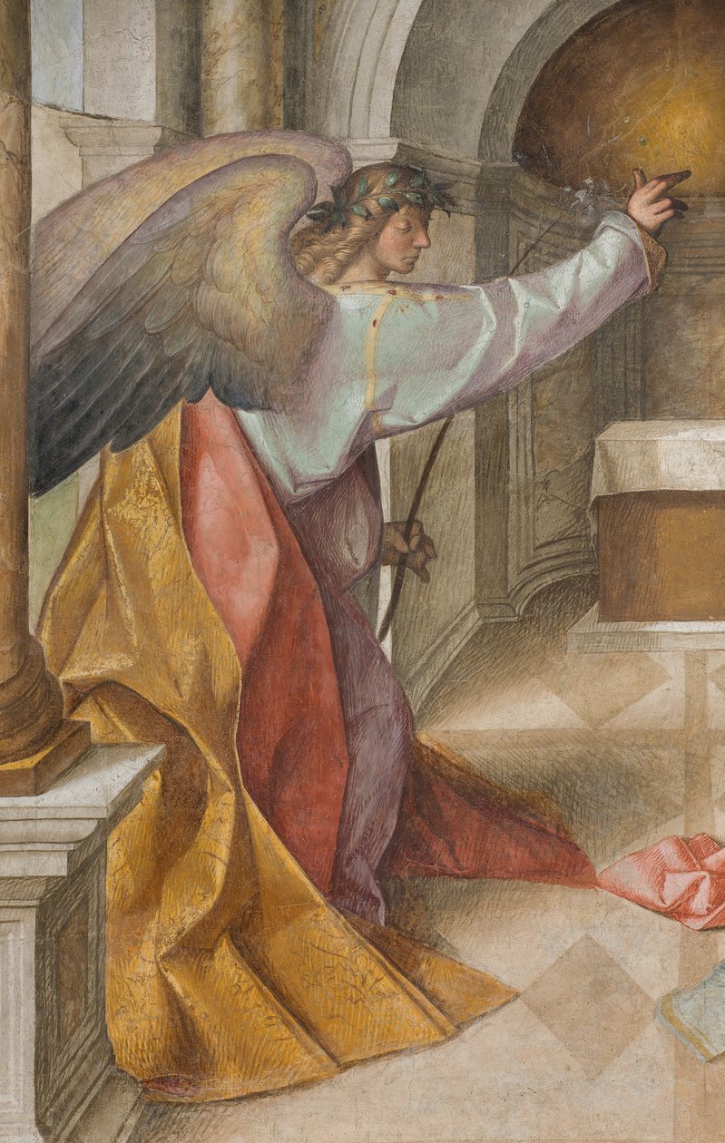Centralskepp, tredje nordspann, bebådelse, Boccaccio Boccaccino 1516-17, detalj av Boccaccio Boccaccino
