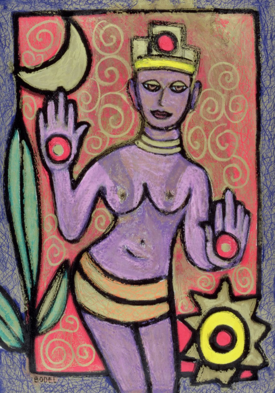 Goddess, 2002 (olja, pastell & indiskt bläck på papper) av Bodel Rikys