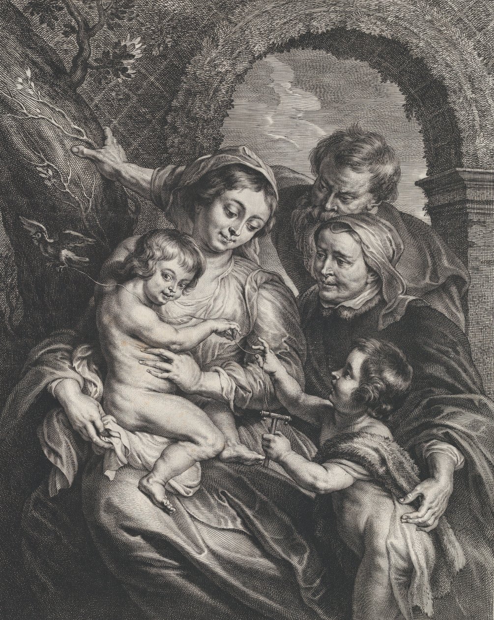 Den heliga familjen med Saint Elizabeth och spädbarnet Saint John the Baptist, innehar..., ca. 1600-59. av Boetius Adams Bolswert