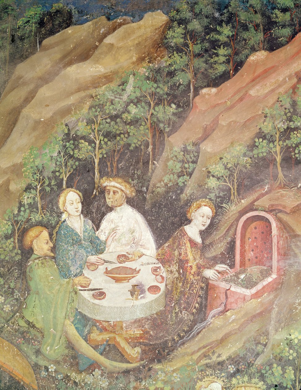 Maj månad, detalj av en picknickgrill, ca 1400 (detalj av 75565) av Bohemian School