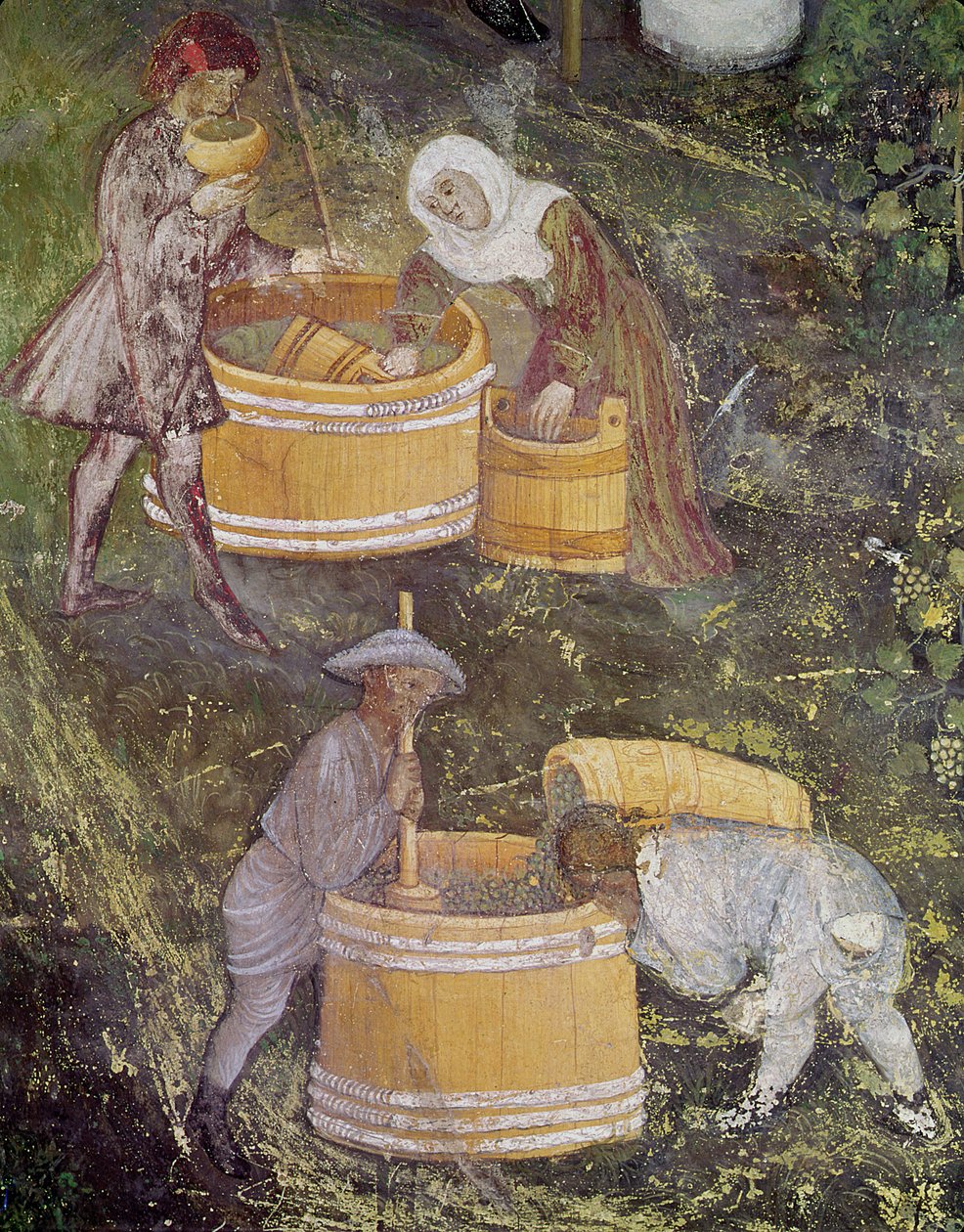 Oktober månad, detalj av druvplockare och kar, c.1400 av Bohemian School