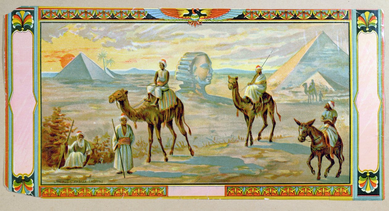 Sfinxen och pyramiderna, etikett från en fez-låda, ca 1910 av Bohemian School