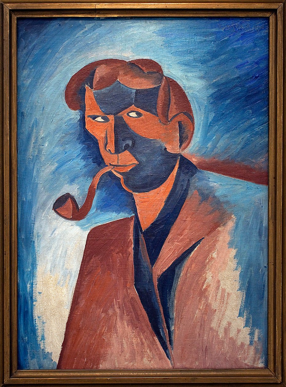 Rökning (självporträtt). Målning av Bohumil Kubista (1884-1918), Olja på duk 1910. Tjeckisk konst 1900-talet. Veletrzni-palatset (mässpalatset), Prag (Tjeckien). av Bohumil Kubišta