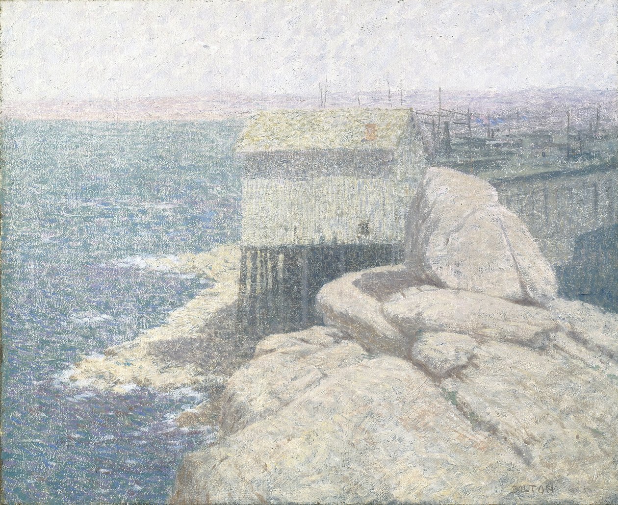 Chinese Fishing Village, Monterey Bay, Kalifornien (olja på duk) av Bolton Coit Brown