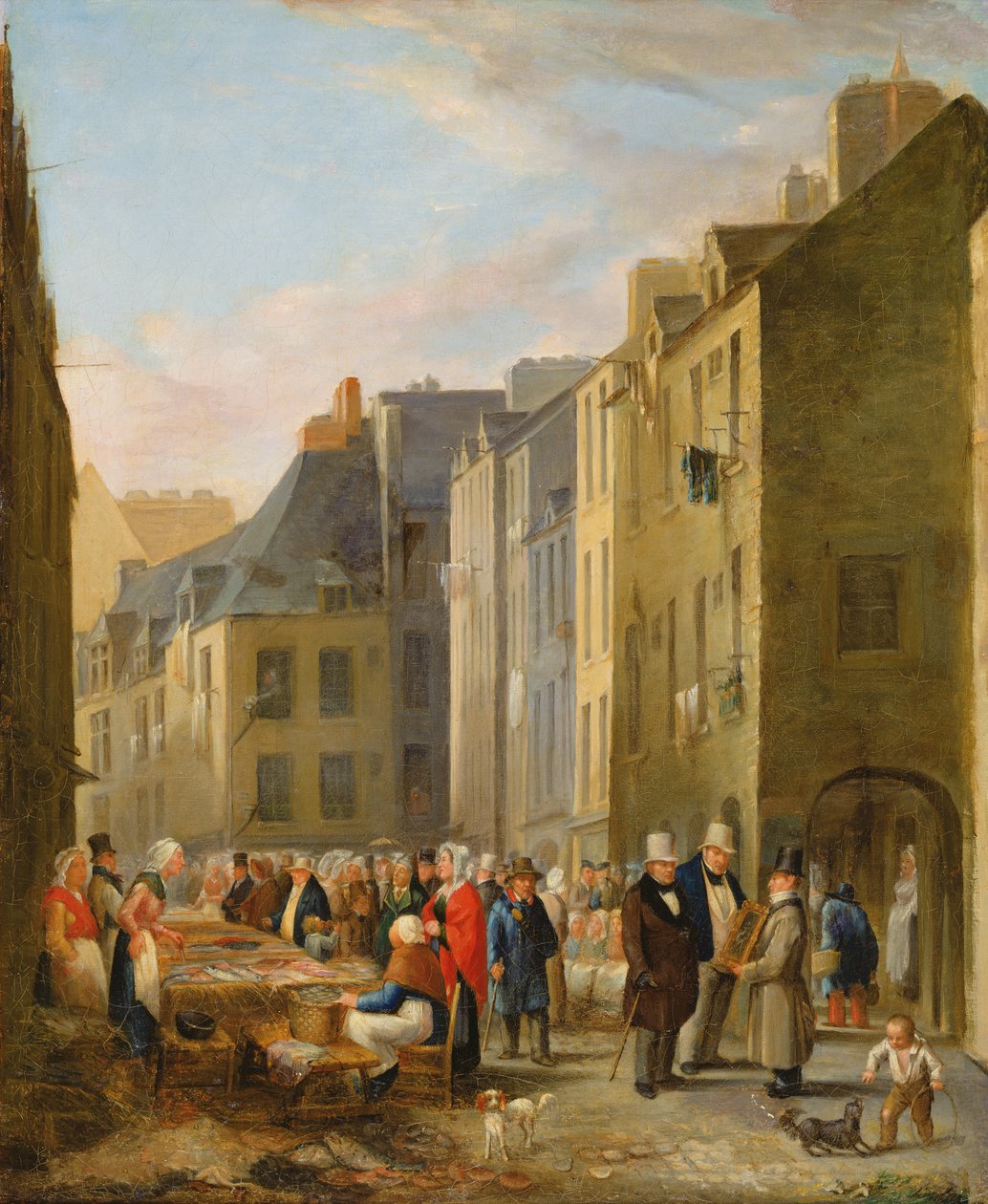 Fiskmarknaden i Cherbourg, 1830-40 av Bon Dumouchel