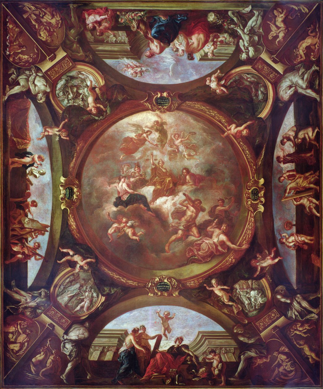 Justice Ensures Peace and Protects the Arts, studie för taket i andra kammaren för framställningar i Paris parlament, 1688 av Bon de Boulogne
