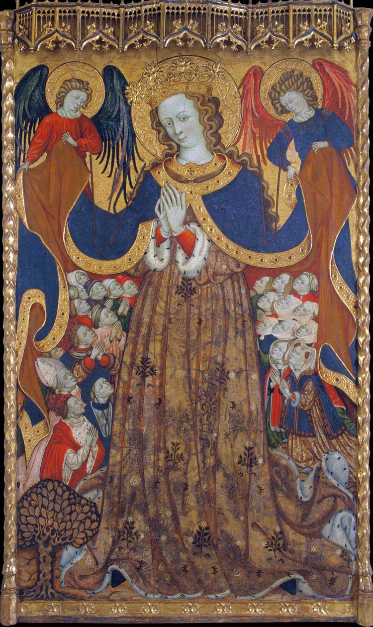 La Vierge de Misericorde - Peinture de Bonanat Zaortiga (actif 15eme siecle), tempera på trä (223x126,8 cm), omkring 1430 - Virgin of Mercy, Tempera på panel av Bonanat Zaortiga, ca 1430 - Museu Nacional d