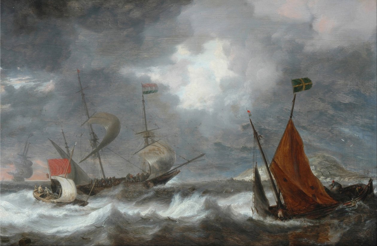 Havsstorm med segelfartyg av Bonaventura Peeters