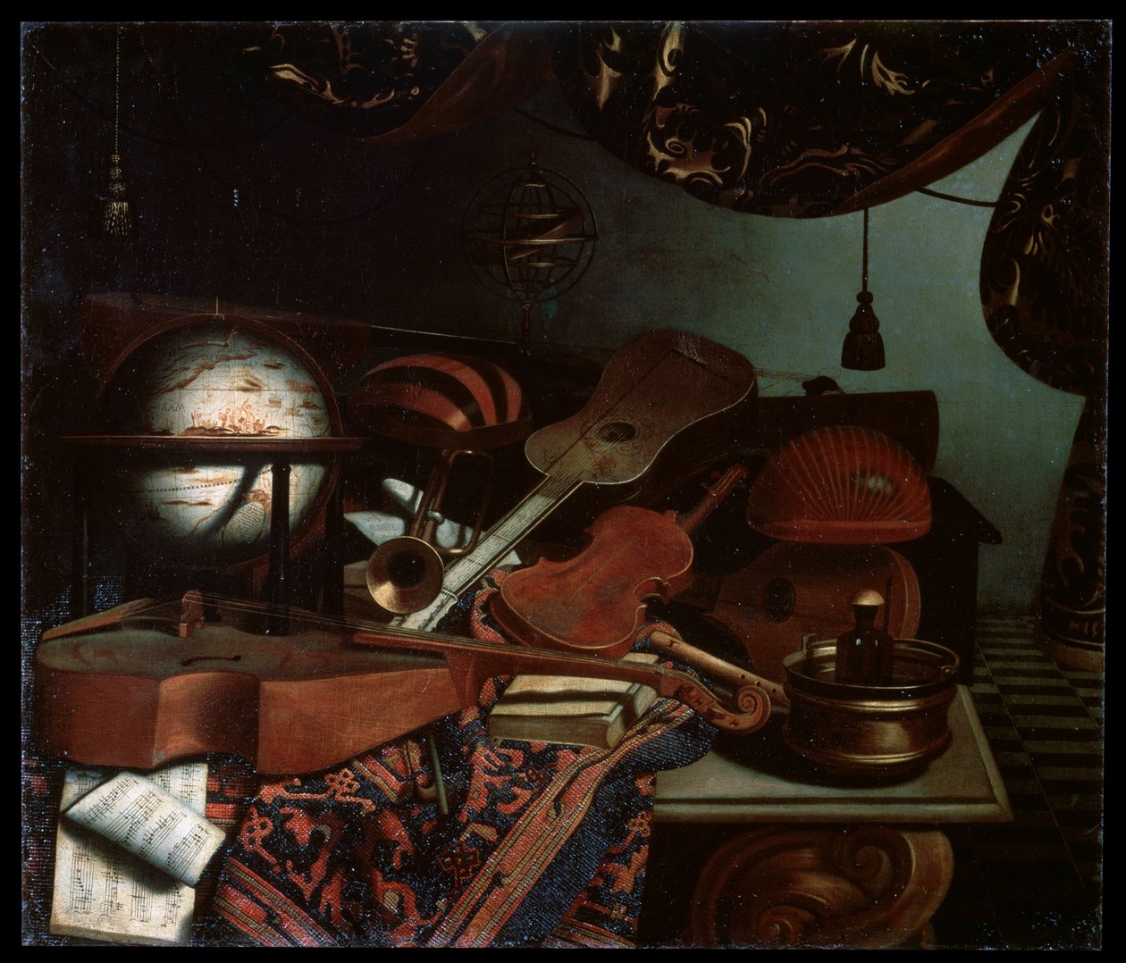 Stilleben med musikinstrument, 1718. av Bonaventura Bettera