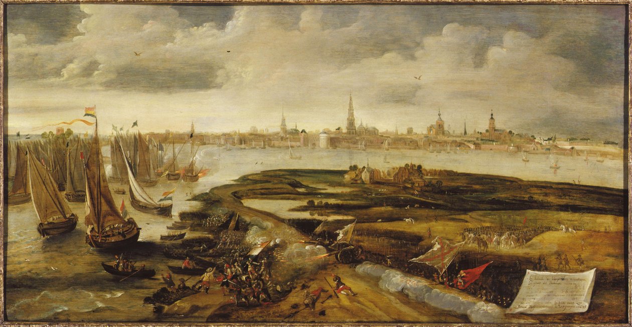 Íñigo de Borja slår tillbaka en holländsk styrka som försöker landa nära Antwerpen, 17 maj 1605, ca. 1640. av Bonaventura Peeters the Elder