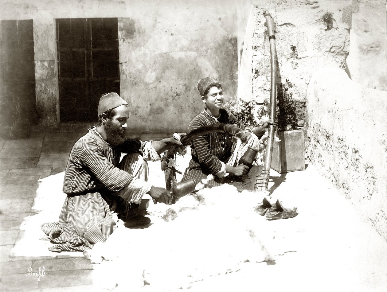 Ullkardare i Jerusalem, c.1867-81 av Bonfils Studio