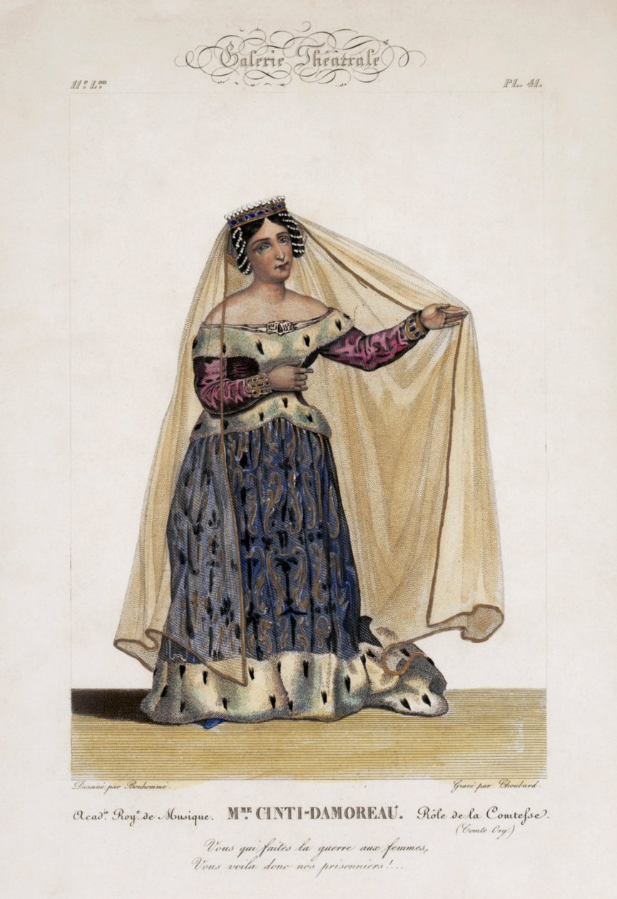 Laure Cinti-Damoreau, fransk sopran, som la Comtesse i Gioacchino Rossinis opera Comte Ory på Académie Royale de Musique av Bonhommé Bonhommé
