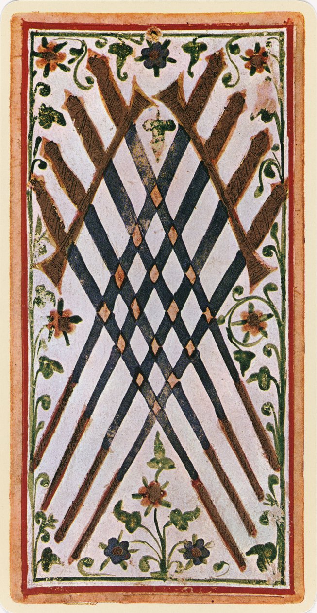The Eight of Swords, faksimil av ett tarotkort från 