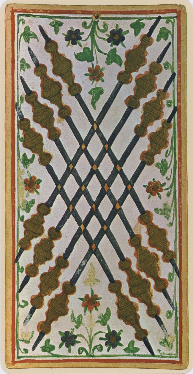 The Eight of Wands, faksimil av ett tarotkort från 