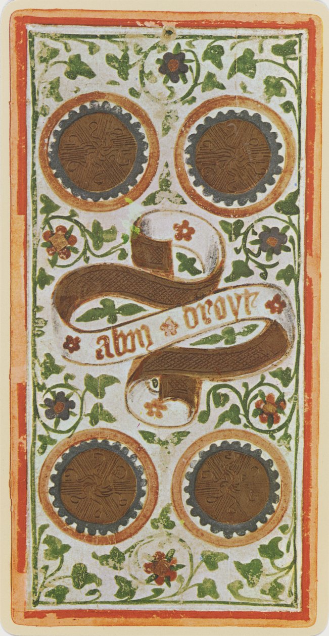 The Four of Coins, faksimil av ett tarotkort från 