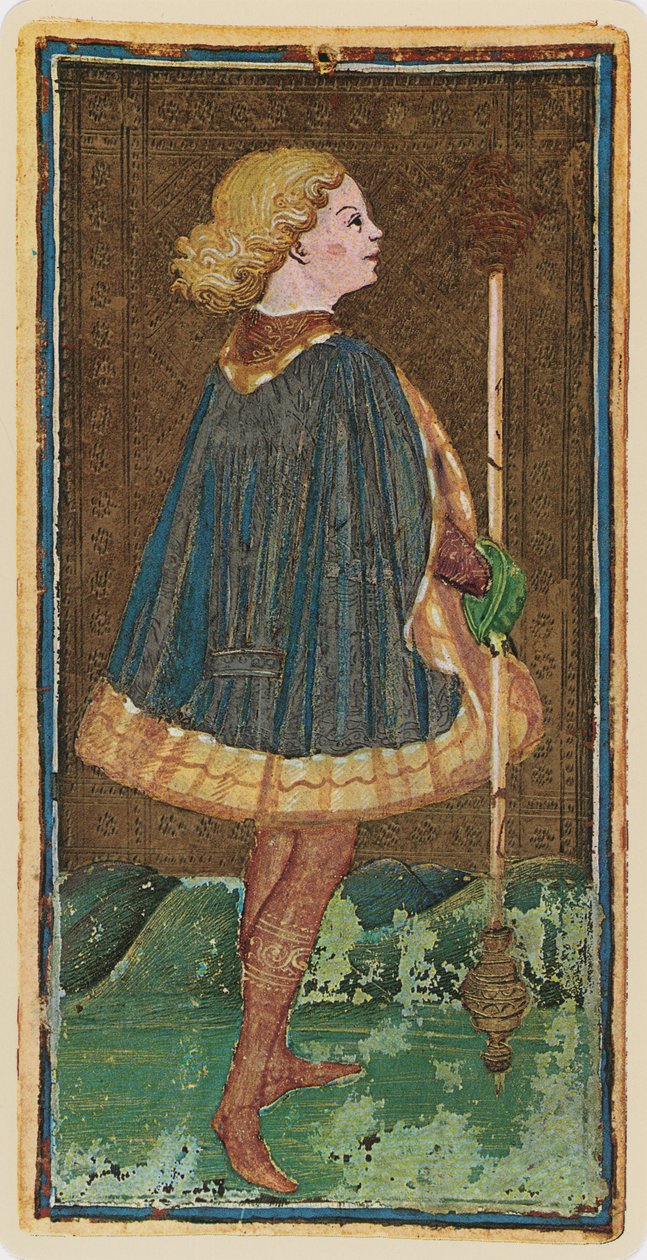 Stavkarlens knäppare, faksimil av ett tarotkort från "Visconti"-kortleken, 1441-47 av Bonifacio Bembo