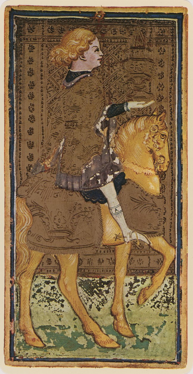 Kopparnas riddare, faksimil av ett tarotkort från "Visconti"-kortleken, 1441-47 av Bonifacio Bembo