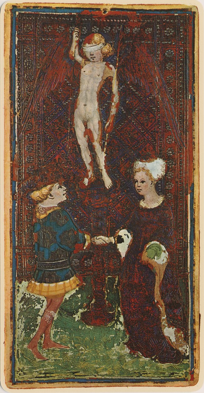 De älskande, fascimile av ett tarotkort från Visconti-däcket, 1441-47 av Bonifacio Bembo