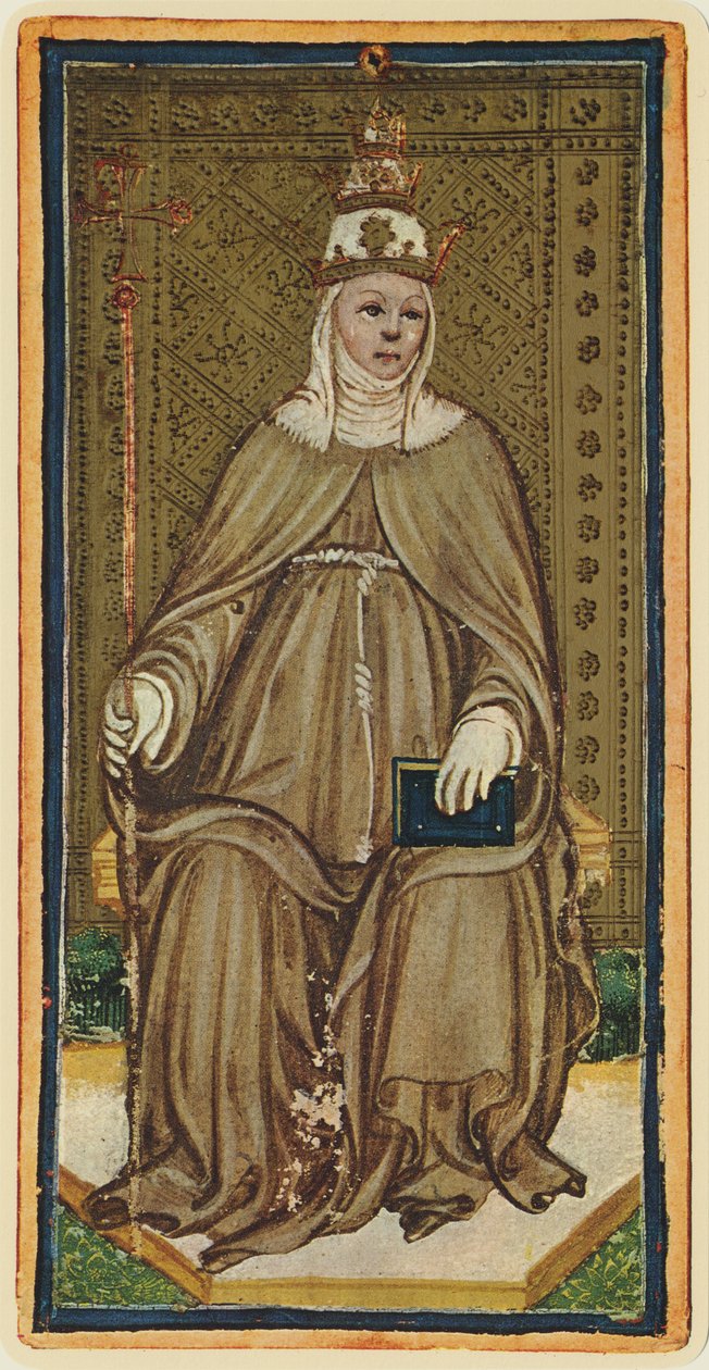 Påven, fascimilé av ett tarotkort från Visconti-däcket, 1441-47 av Bonifacio Bembo