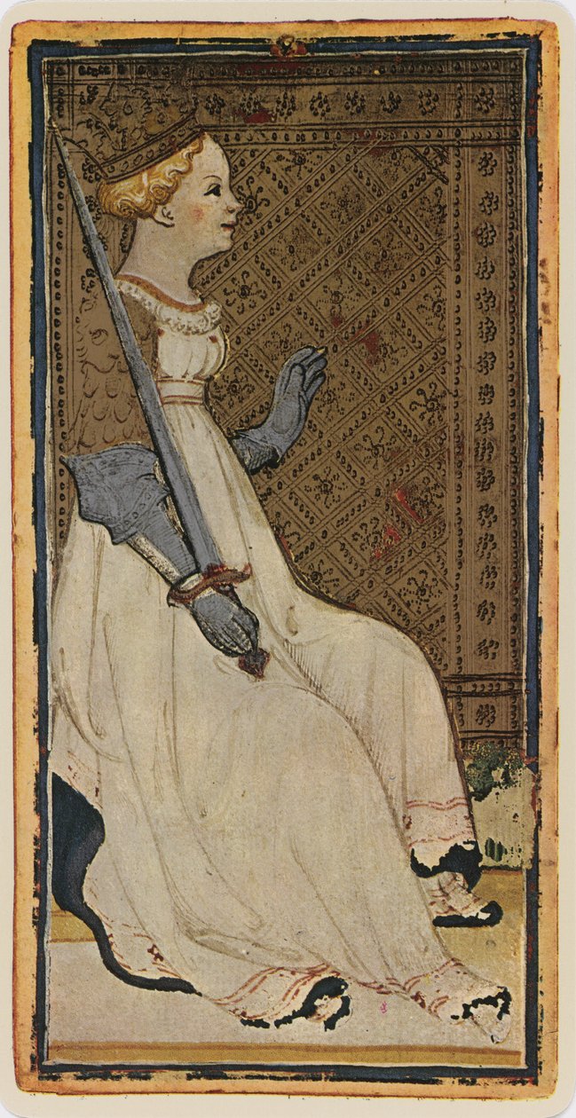 The Queen of Swords, faksimil av ett tarotkort från 