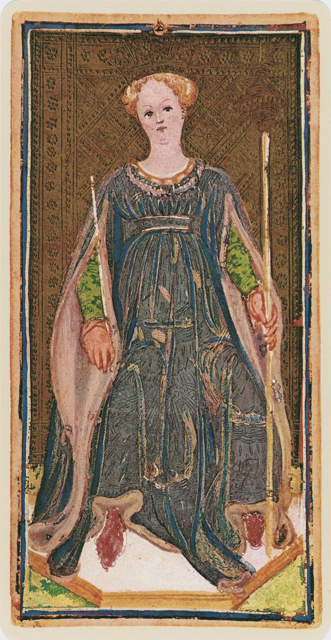 The Queen of Wands, faksimil av ett tarotkort från 