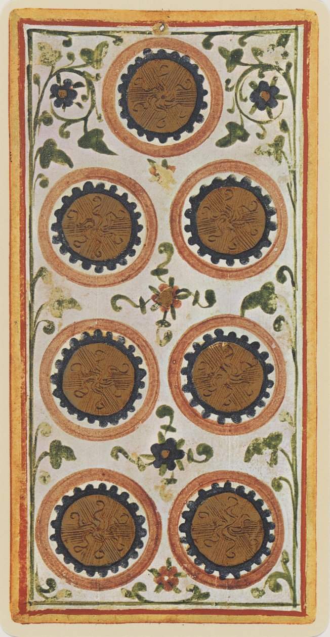 Myntens sjua, faksimil av ett tarotkort från "Visconti"-kortleken, 1441-47 av Bonifacio Bembo