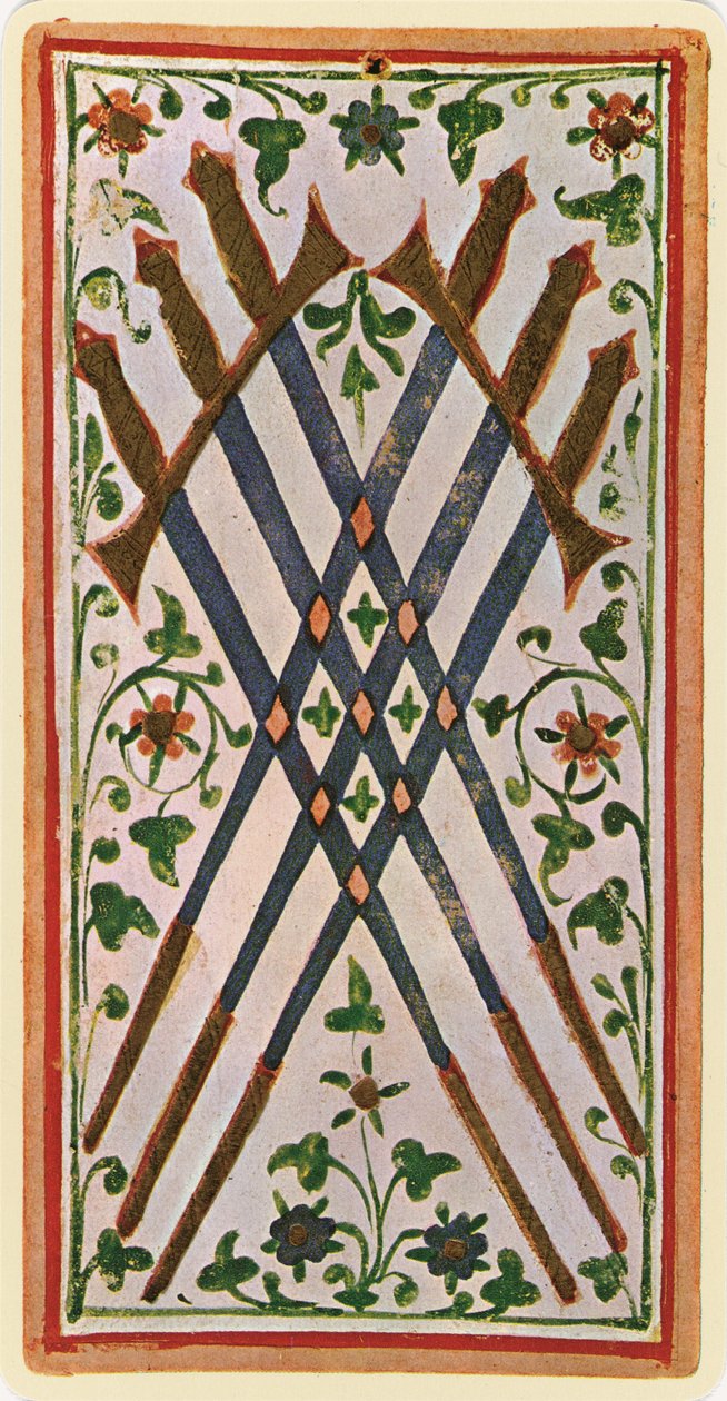 The Six of Swords, faksimil av ett tarotkort från 