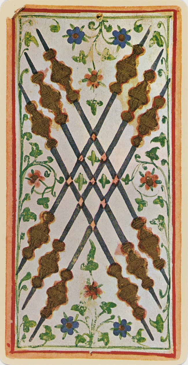 The Six of Wands, faksimil av ett tarotkort från 