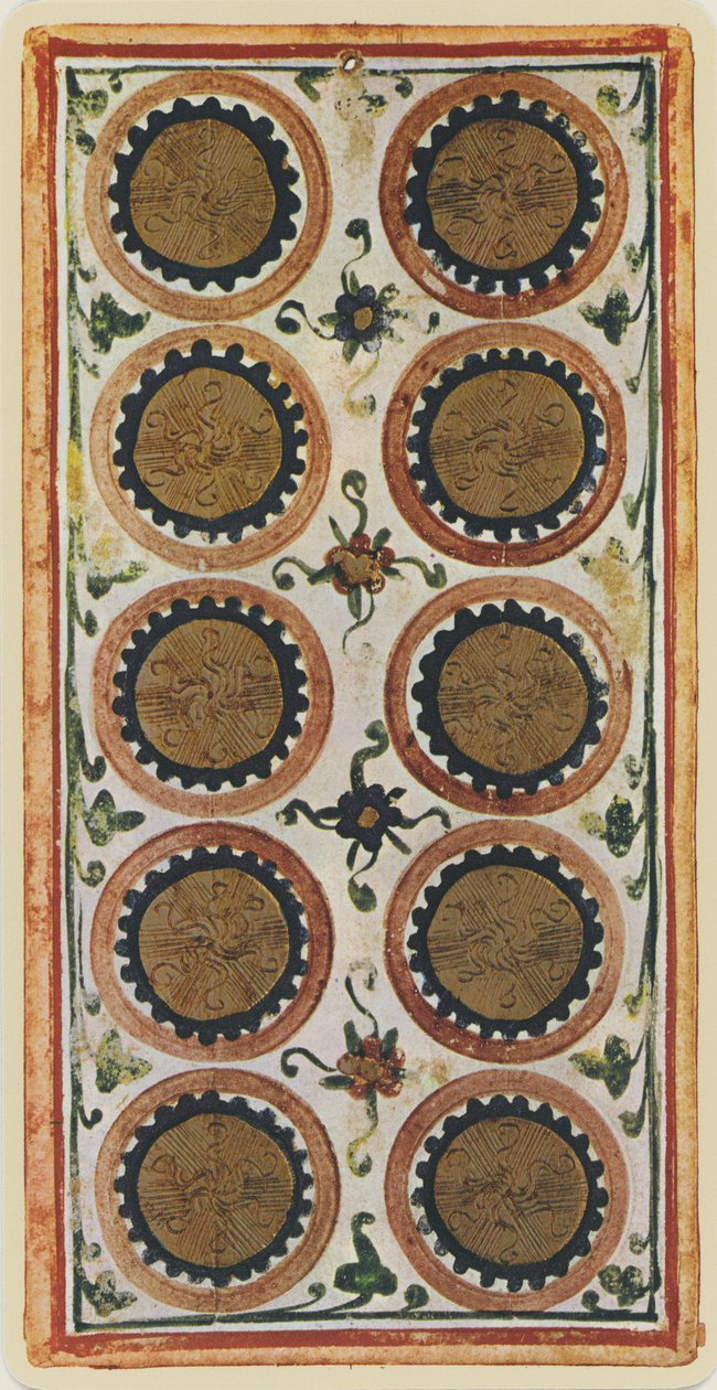 The Ten of Coins, faksimil av ett tarotkort från 