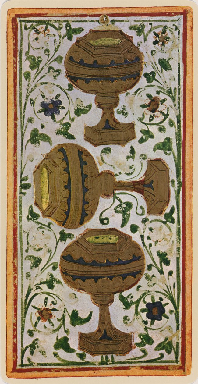 The Three of Cups, faksimil av ett tarotkort från 