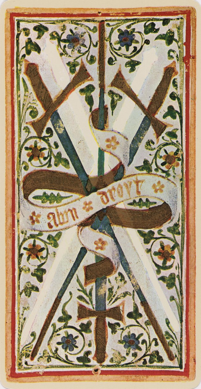The Three of Swords, faksimil av ett tarotkort från 