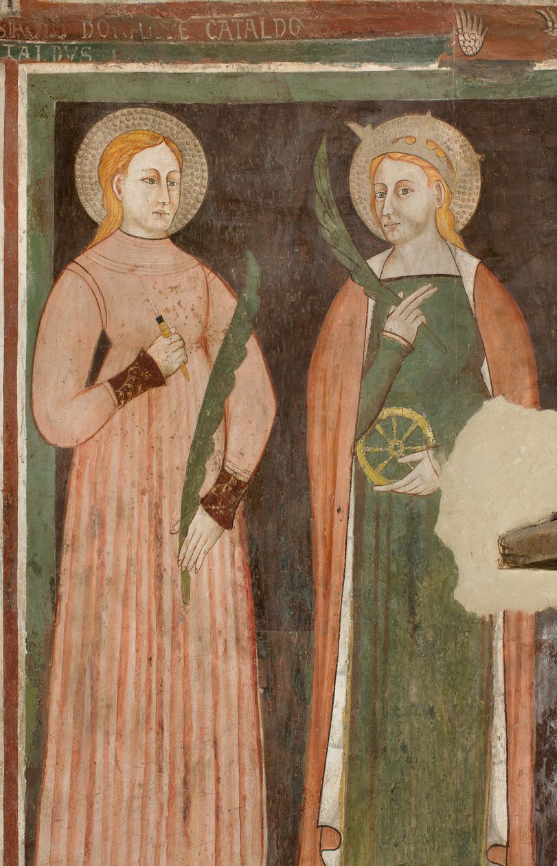 Norra tvärskeppet, ärkeängelns altare, Bakom altartavlan fresker av Bonifacio Bembo, St. Aquilina och Saint Catherine of Alexandria av Bonifacio Bembo