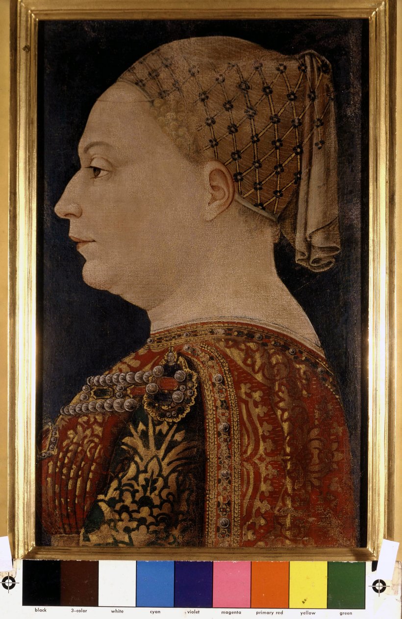 Porträtt av Bianca Maria Visconti, fru till Francesco Sforza (1401-1466) av Bonofacio Bembo omkring 1470. Pinacoteca di Brera, Milano. av Bonifacio Bembo