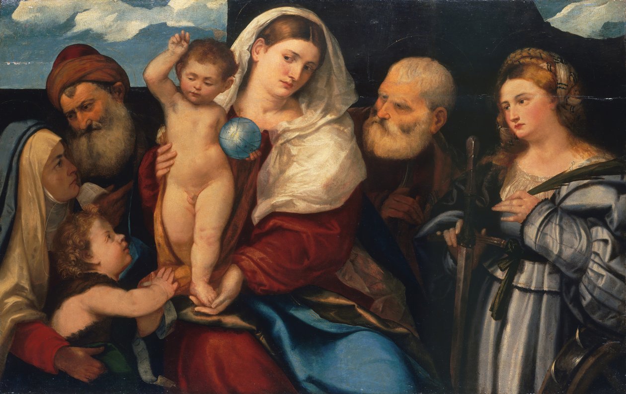 Madonna och barn med heliga. av Bonifacio de