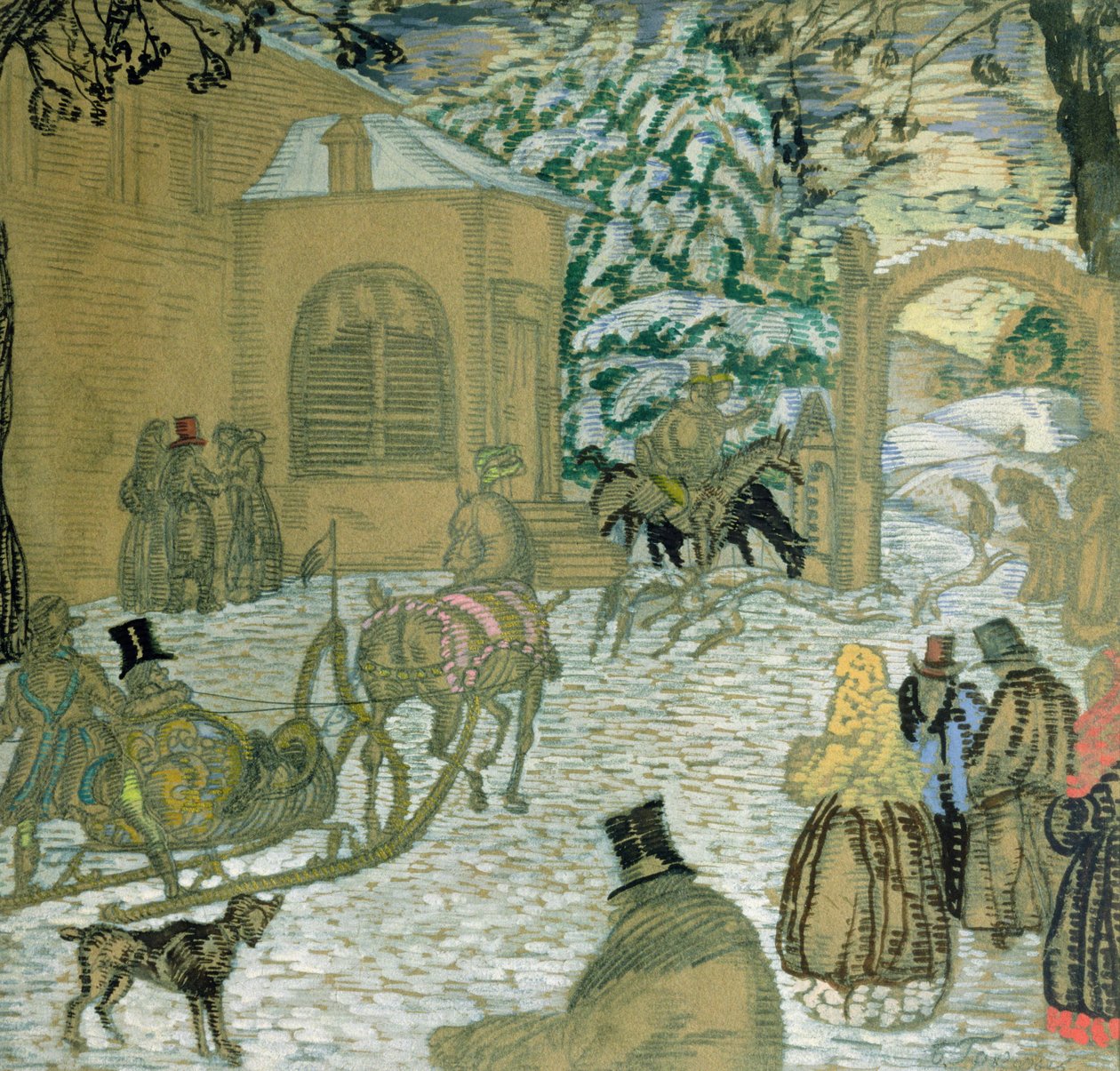 Illustration till "Dubrovskij" av Alexander Pusjkin (1799-1837), 1912 (blyerts och gouache på papper) av Boris Dmitrievich Grigoriev