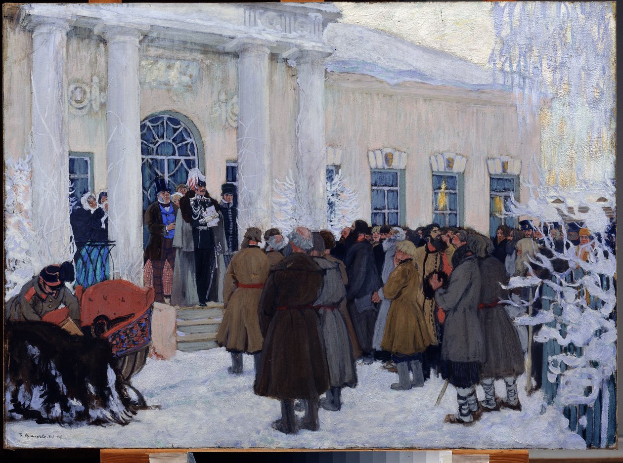 De ryska livegnas frigörelse 1861, 1908-09 av Boris Mikhailovich Kustodiev