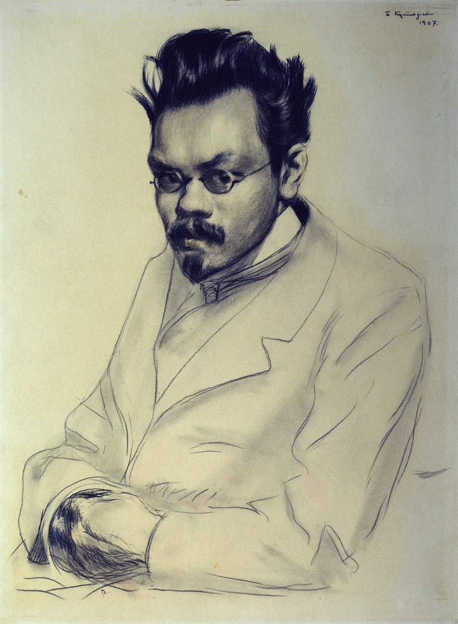 Porträtt av Alexei M. Remizov, 1907 (kol och pastell på papper) av Boris Mikhailovich Kustodiev