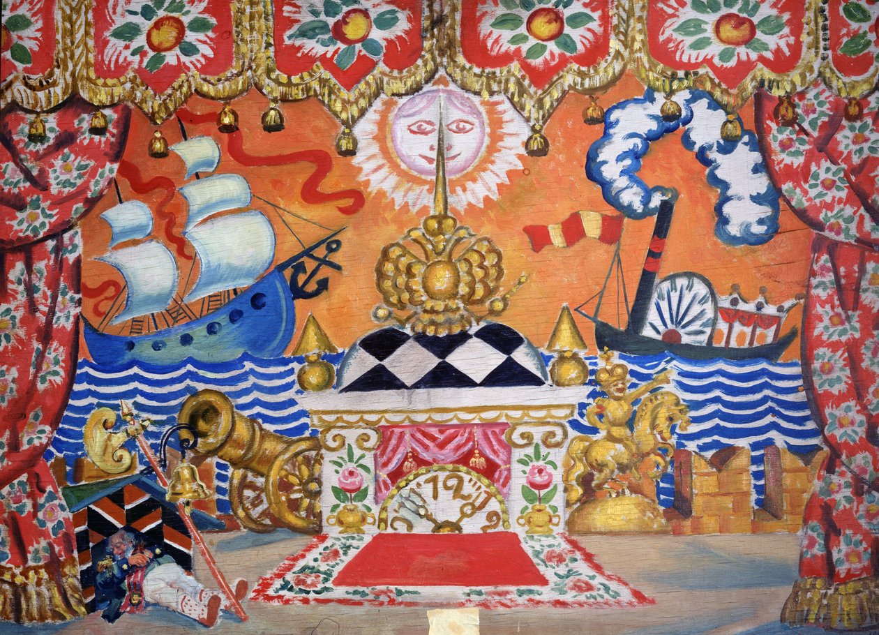 Scenografi till Loppan, av Jevgenij Zamjatin, 1925 (tempera på trä) av Boris Mikhailovich Kustodiev