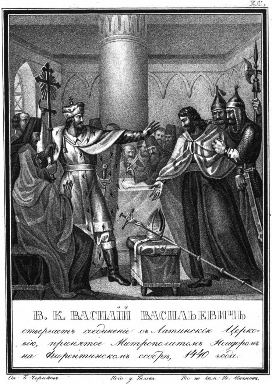Storprins Vasilij Vasilijevitj avvisar kopplingen till den latinska kyrkan. 1440 Från Illustrerad K av Boris Artemyevich Chorikov