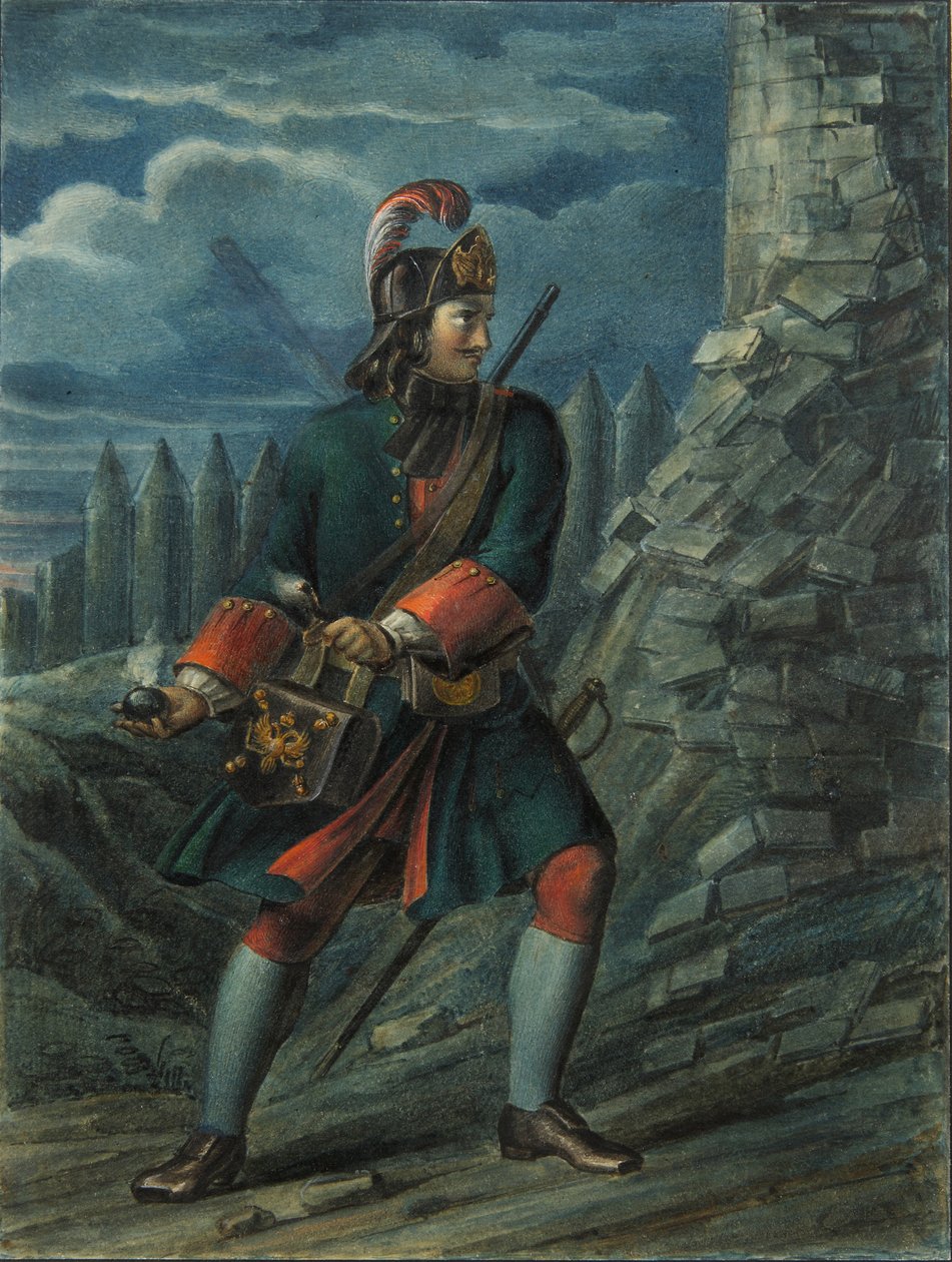 grenadjär vid Preobrazhensky-regementet 1712, slutet av 1830-talet av Boris Artemyevich Chorikov