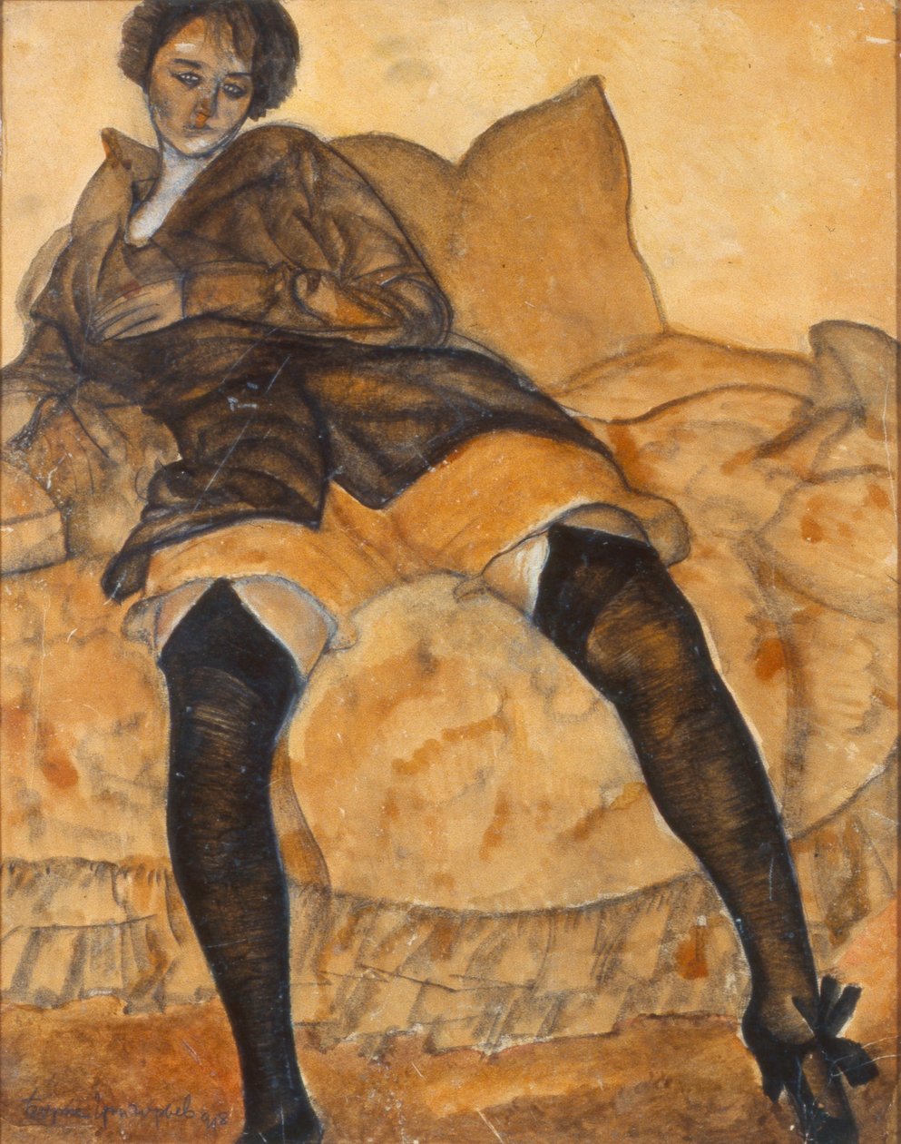 En sittande kvinna, ca. 1918 av Boris Dmitrievich Grigoriev