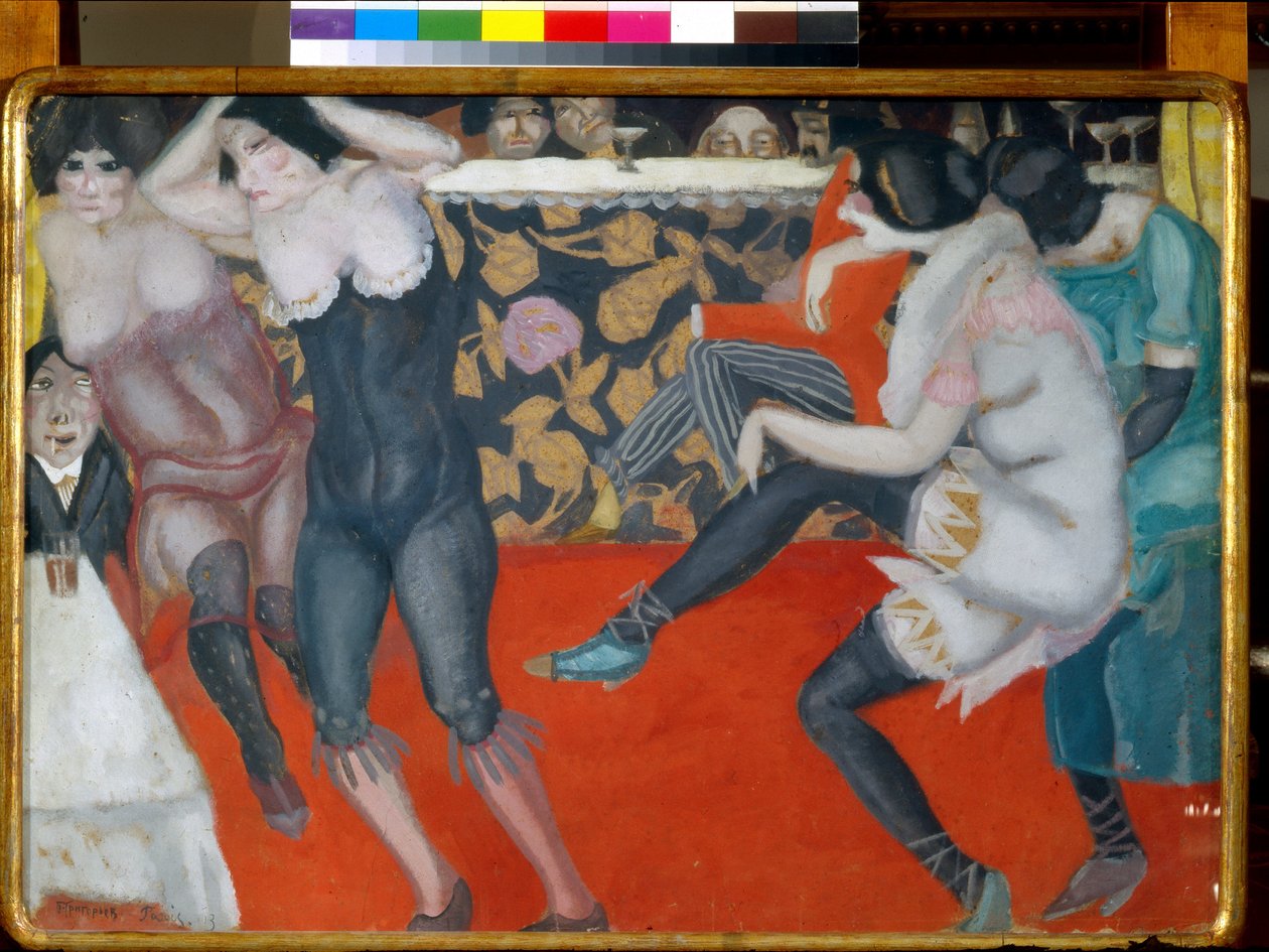 At the cabaret - Målning av Boris Dmitryevich Grigoriev (1886-1939) olja på duk (61x80 cm) av Boris Dmitrievich Grigoriev